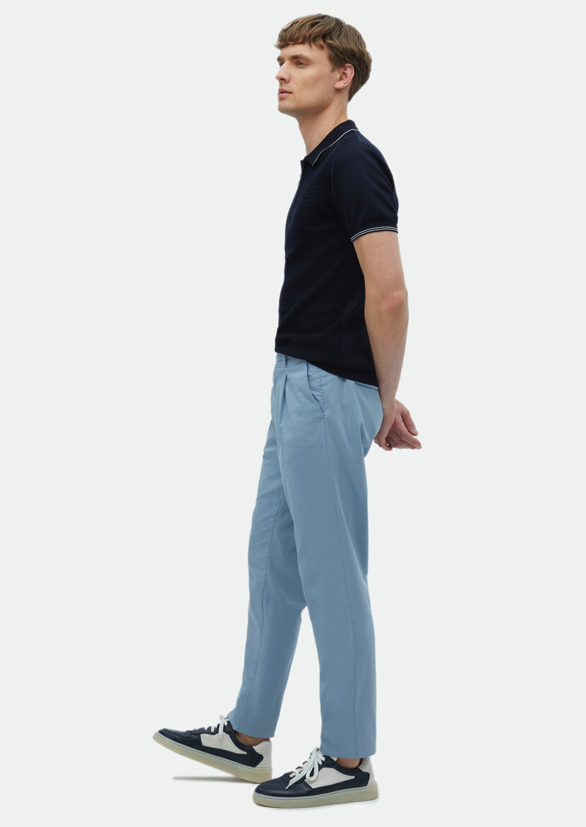 Blue Weaving Regular Fit Casual Cotton Blended Trousers 