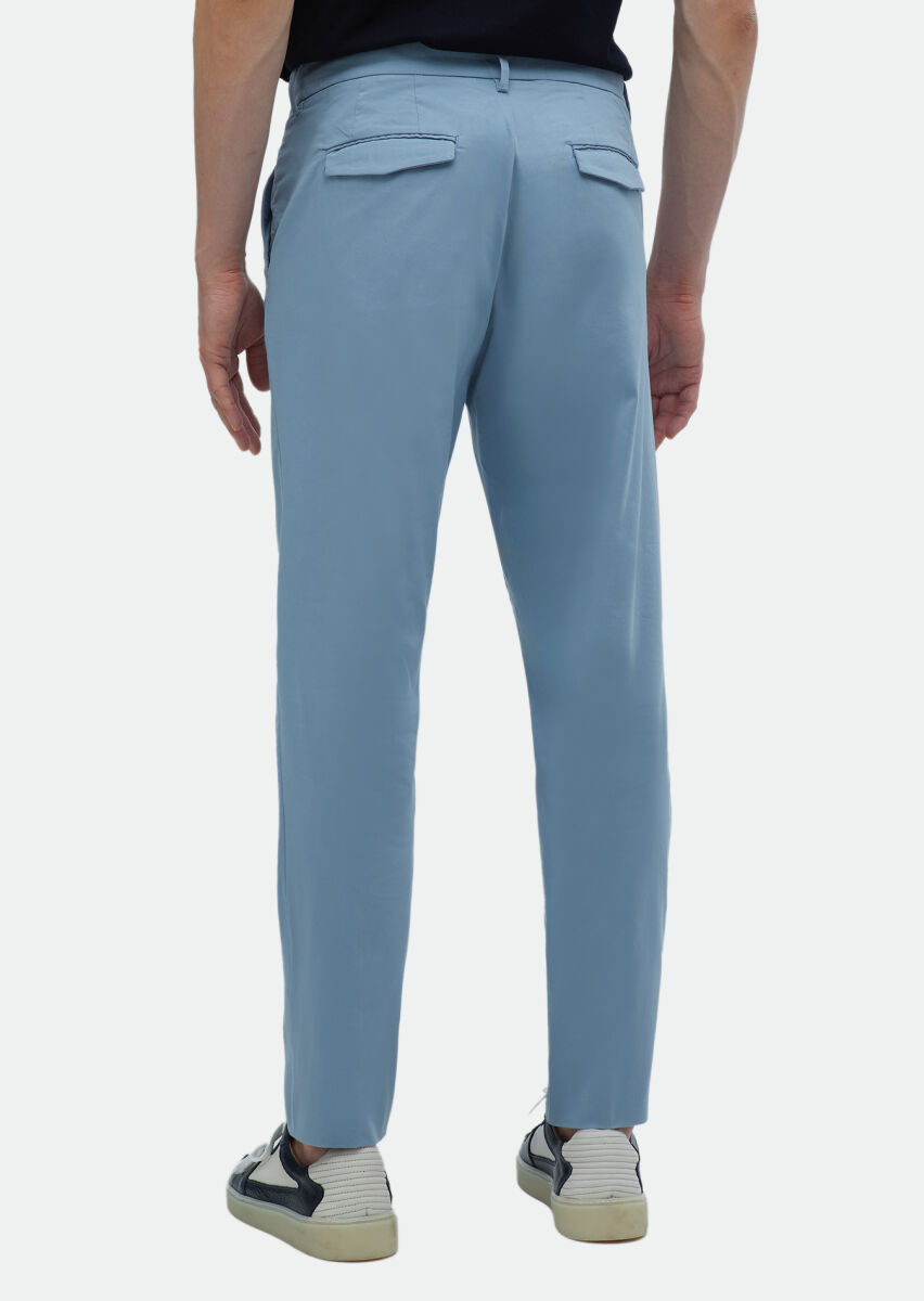 Blue Weaving Regular Fit Casual Cotton Blended Trousers - 5