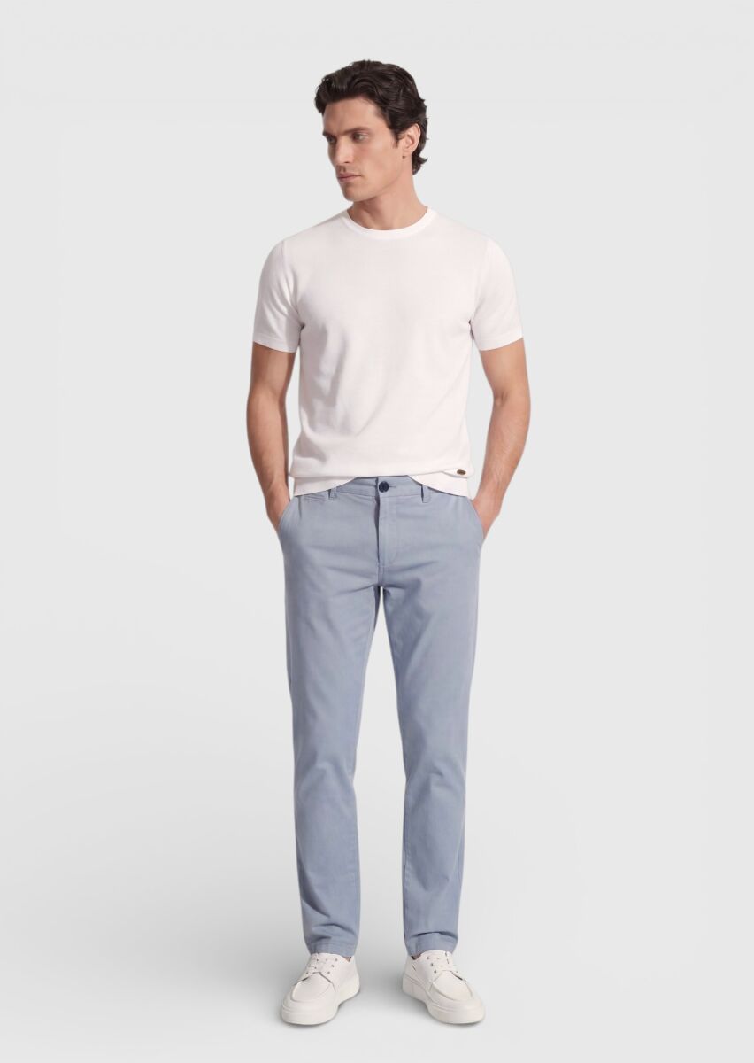 Blue Weaving Regular Fit Casual Cotton Blended Trousers - 1