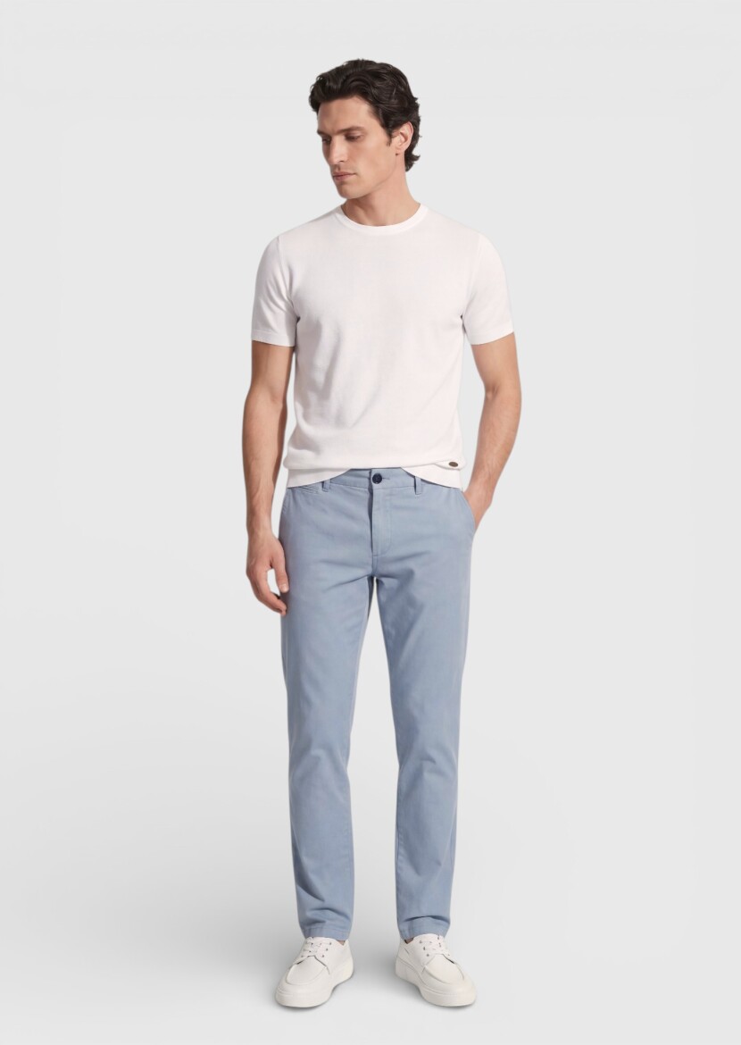 Blue Weaving Regular Fit Casual Cotton Blended Trousers - 3