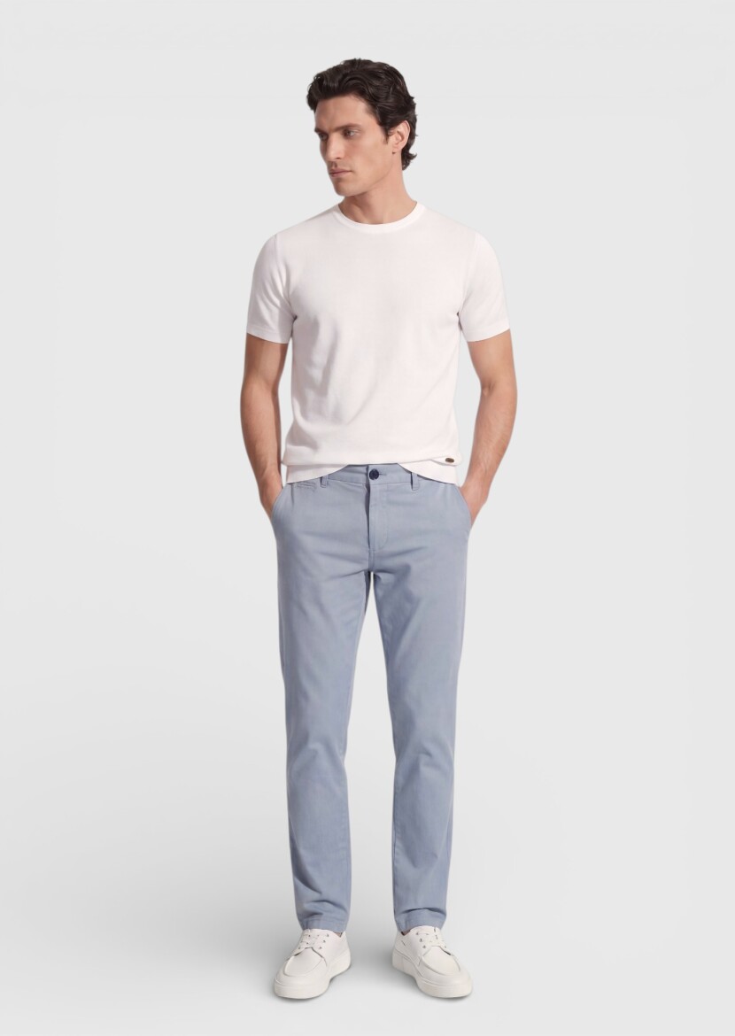 Blue Weaving Regular Fit Casual Cotton Blended Trousers - RAMSEY