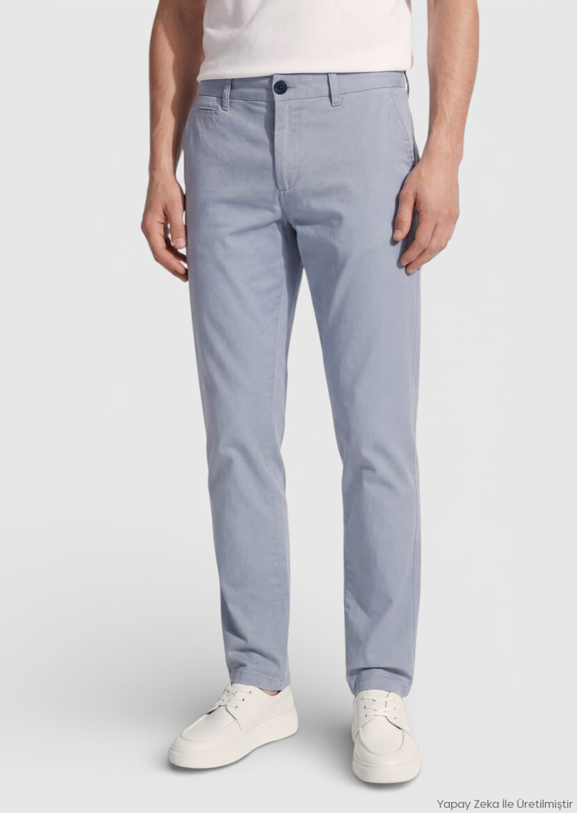 Blue Weaving Regular Fit Casual Cotton Blended Trousers - RAMSEY