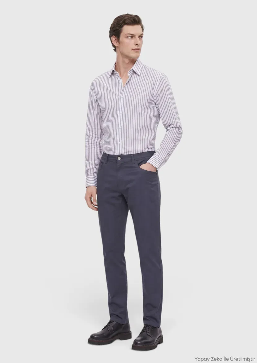 Blue Weaving Regular Fit Casual Cotton Blended Trousers 