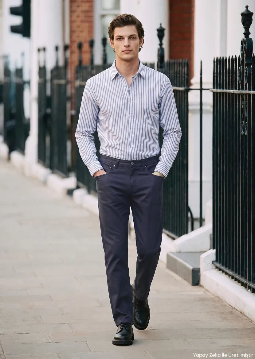 Blue Weaving Regular Fit Casual Cotton Blended Trousers - RAMSEY