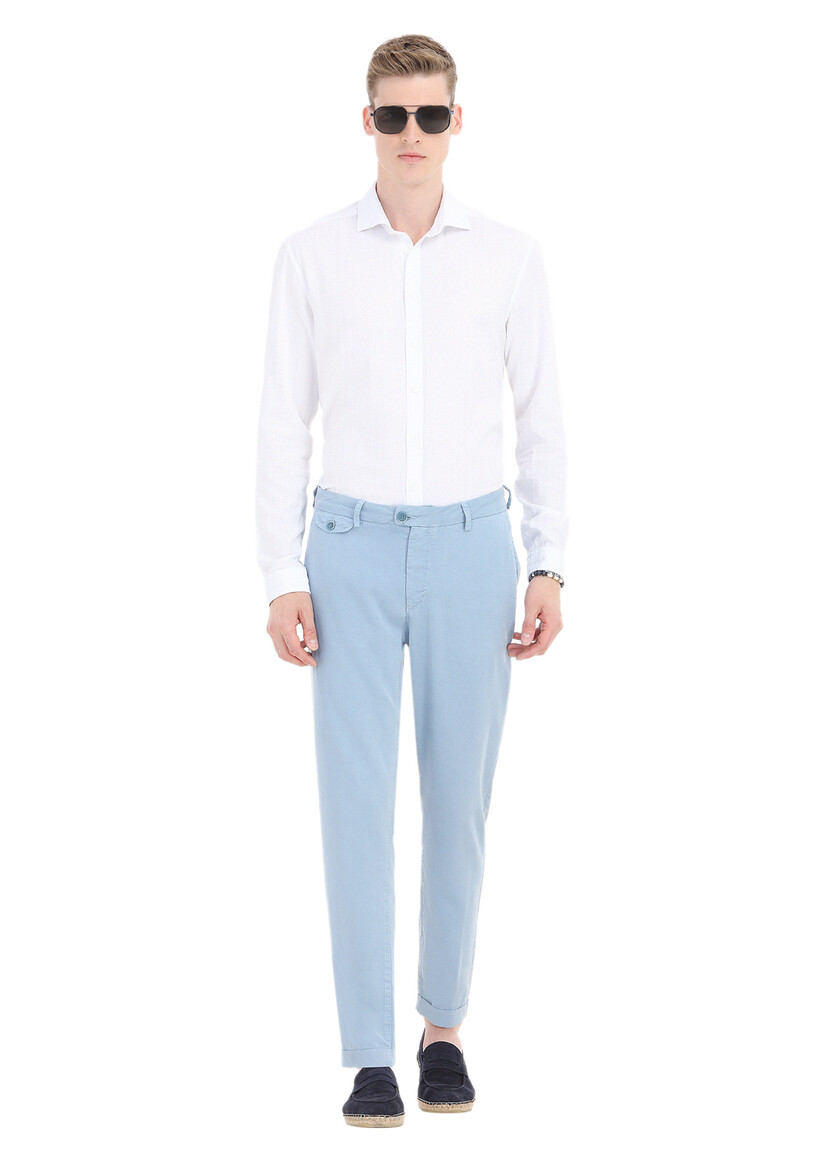 Blue Weaving Regular Fit Casual Trousers 