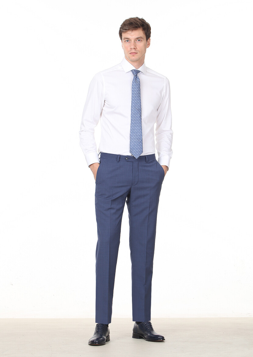 Blue Weaving Regular Fit Classical 100% Wool Trousers - 1