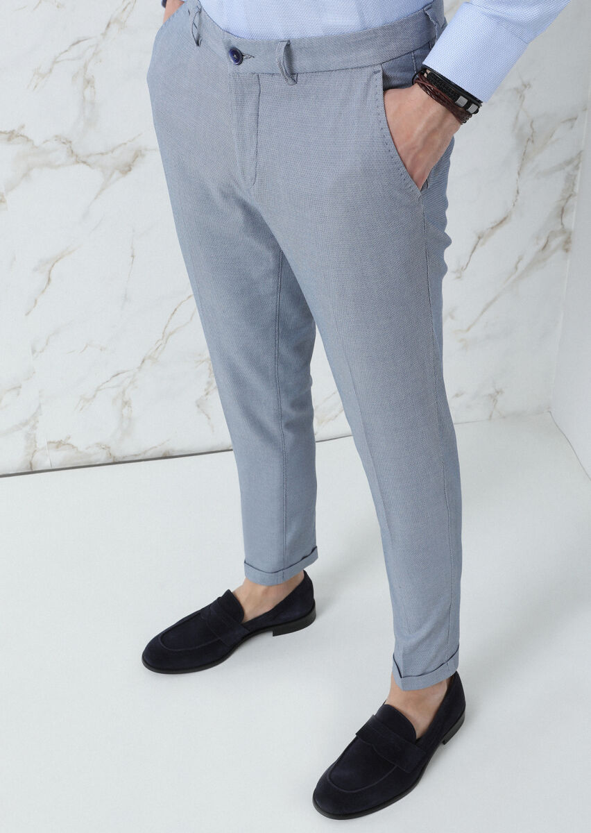 Blue Weaving Regular Fit Smart Casual Cotton Blended Trousers - 2