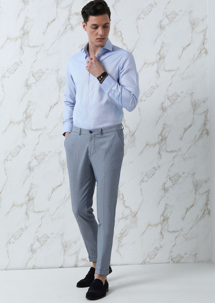 Blue Weaving Regular Fit Smart Casual Cotton Blended Trousers - 4