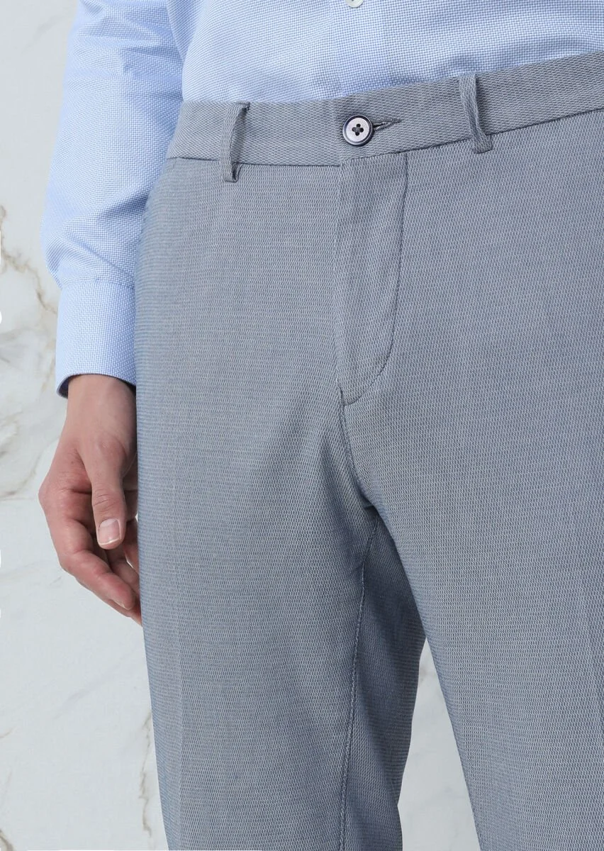 Blue Weaving Regular Fit Smart Casual Cotton Blended Trousers - 3