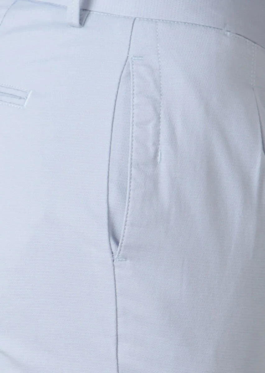 Blue Weaving Slim Fit Casual Cotton Blended Trousers - 3