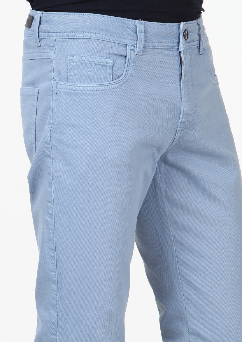 Blue Weaving Slim Fit Casual Cotton Blended Trousers - 3