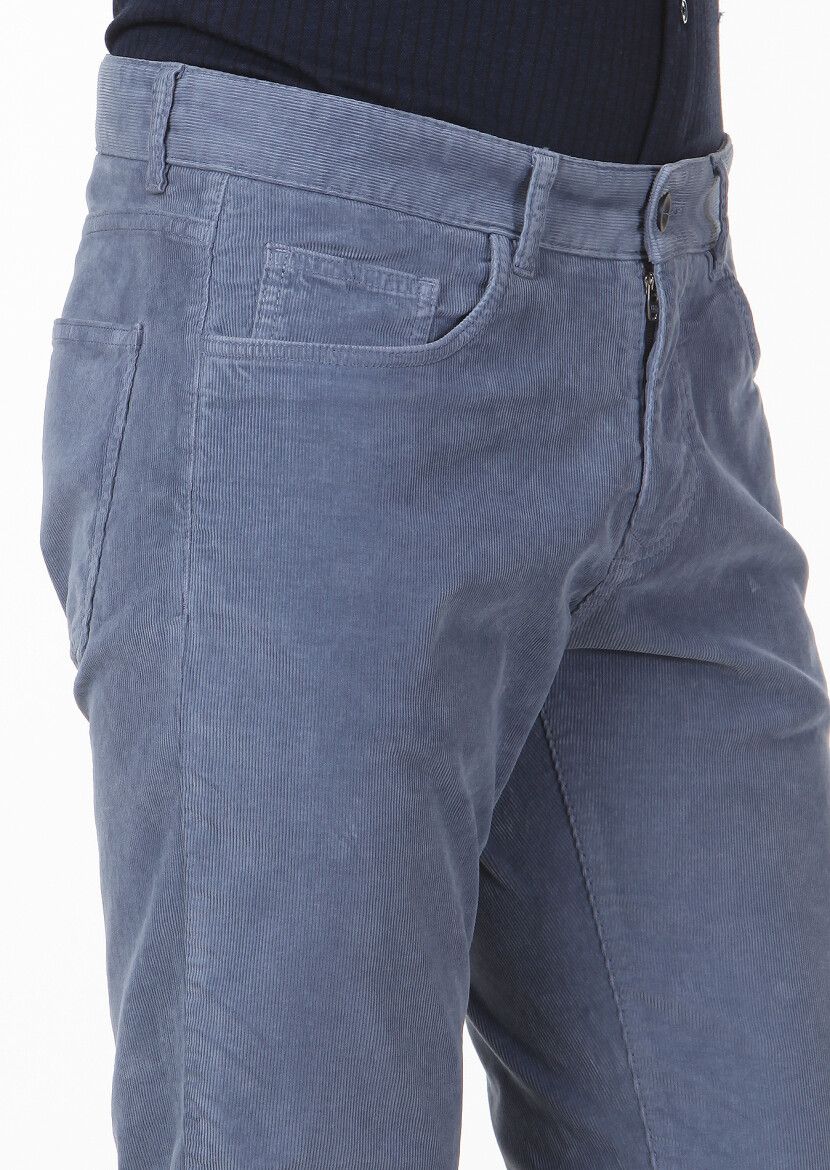 Blue Weaving Slim Fit Casual Cotton Blended Trousers - 3