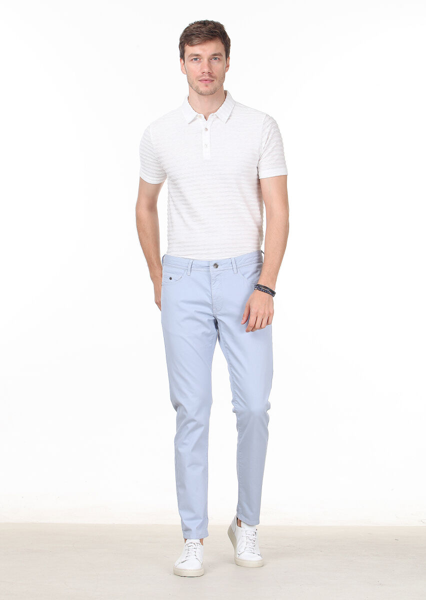 Blue Weaving Slim Fit Casual Cotton Blended Trousers - 2