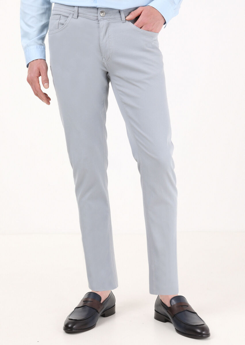 Blue Weaving Slim Fit Casual Cotton Blended Trousers - 2