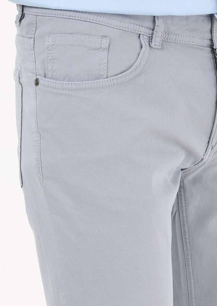 Blue Weaving Slim Fit Casual Cotton Blended Trousers - 3