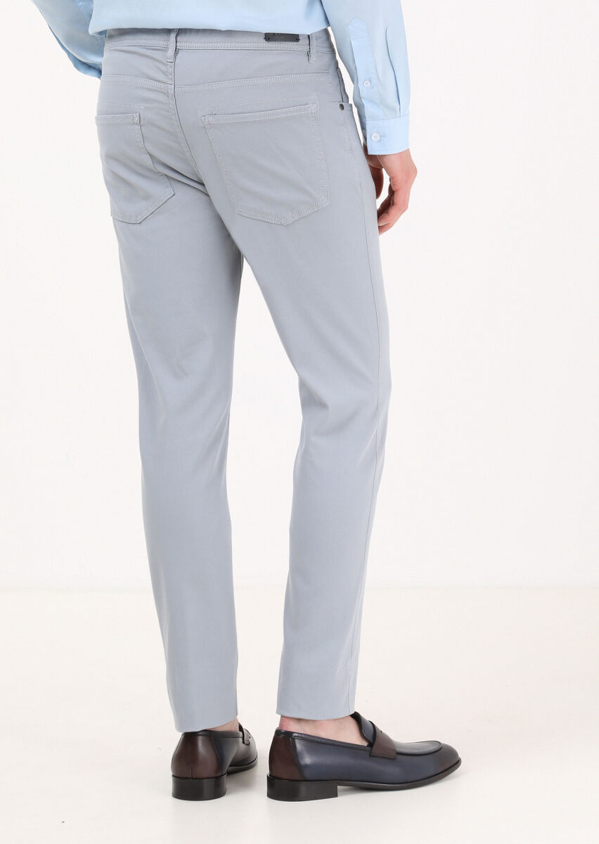 Blue Weaving Slim Fit Casual Cotton Blended Trousers - 4
