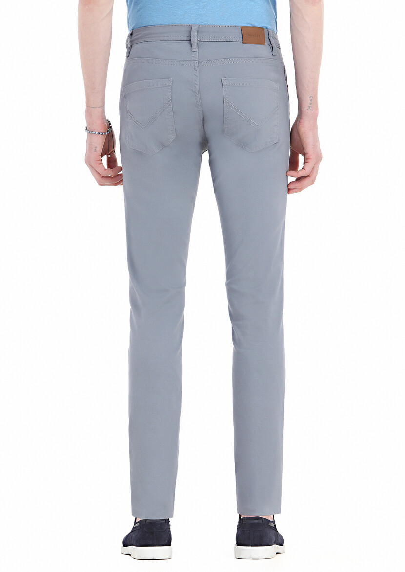 Blue Weaving Slim Fit Casual Cotton Blended Trousers - 5