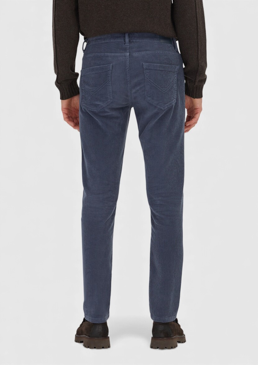 Blue Weaving Slim Fit Casual Cotton Blended Trousers - 4