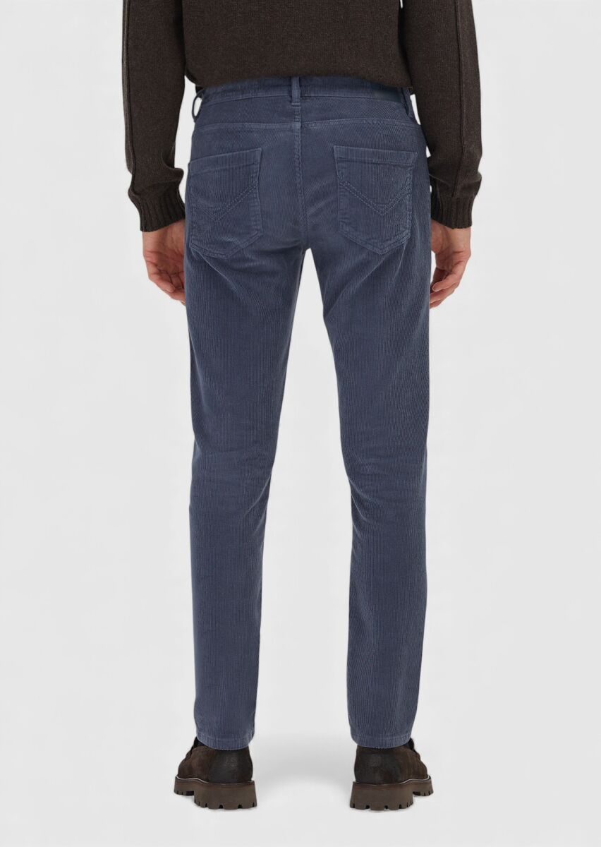 Blue Weaving Slim Fit Casual Cotton Blended Trousers - 4