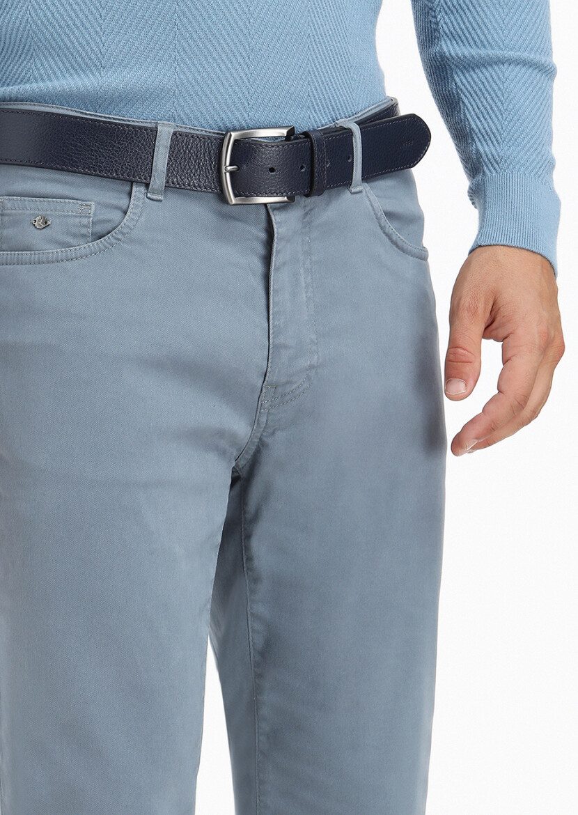Blue Weaving Slim Fit Casual Trousers - 3