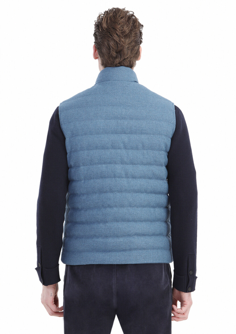 Blue Wool Blended Weaving Puffer Vest - 6