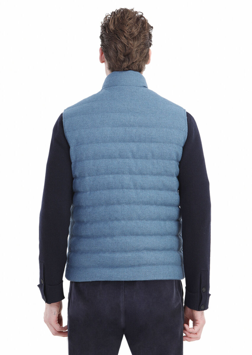 Blue Wool Blended Weaving Puffer Vest - 6