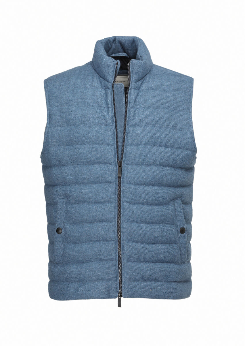 Blue Wool Blended Weaving Puffer Vest - 7