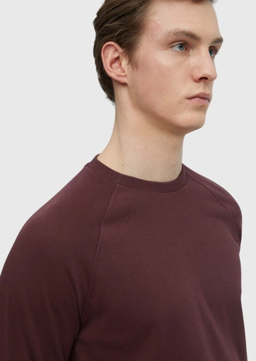 Bordo Bisiklet Yaka Düz Sweatshırt - 5