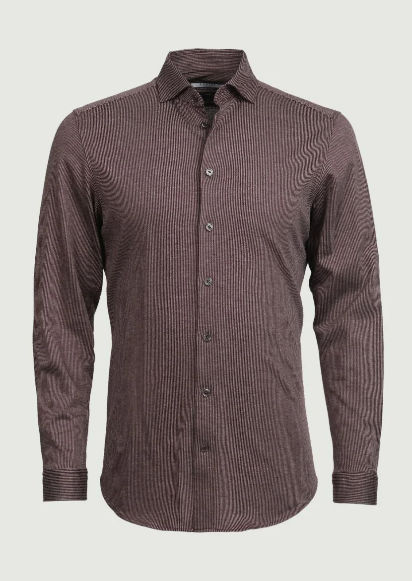 Bordo Çizgili Slim Fit Casual %100 Pamuk Gömlek - 6