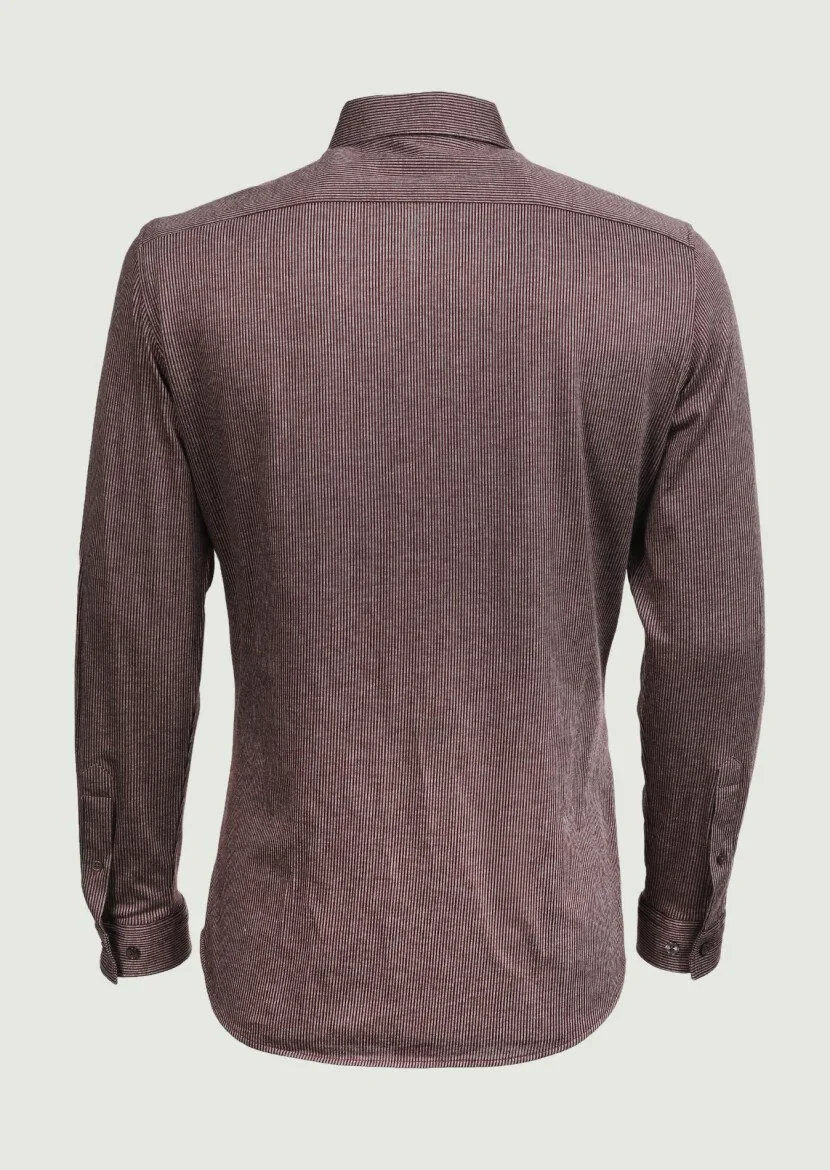 Bordo Çizgili Slim Fit Casual %100 Pamuk Gömlek - 7