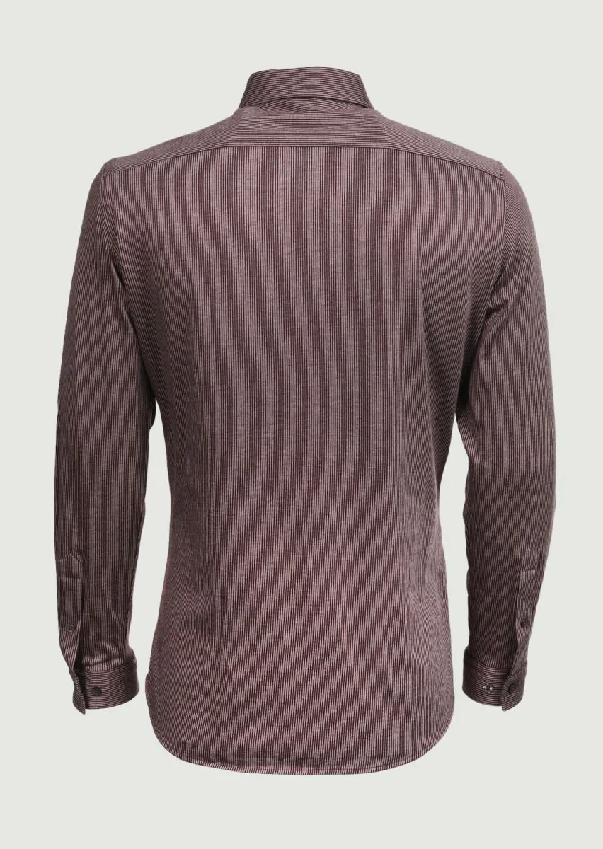 Bordo Çizgili Slim Fit Casual %100 Pamuk Gömlek - 7