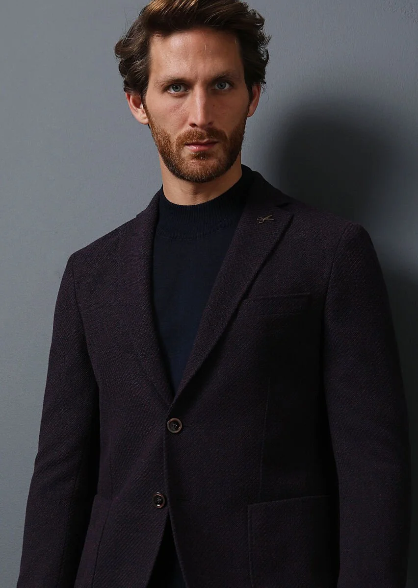 Bordo Desenli Shirt Shoulder Slim Fit Yün Karışımlı Ceket - 3