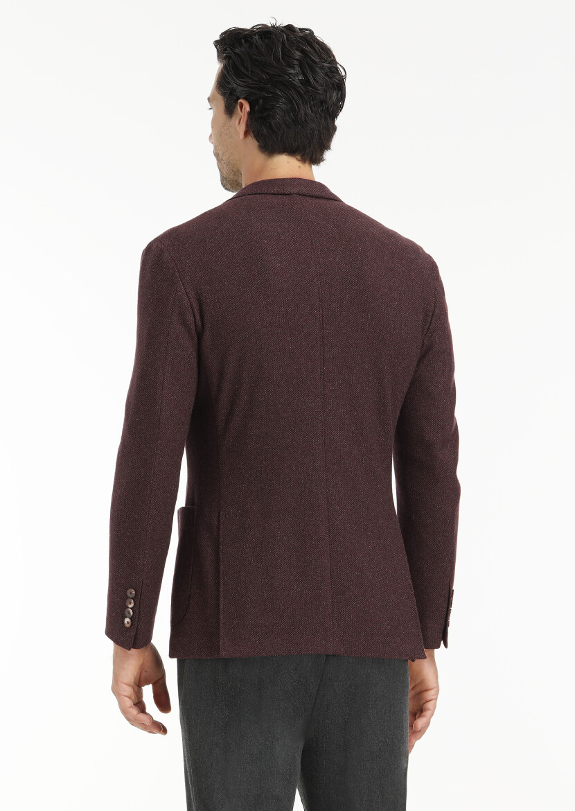 Bordo Desenli Shirt Shoulder Slim Fit Yün Karışımlı Örme Ceket - 6