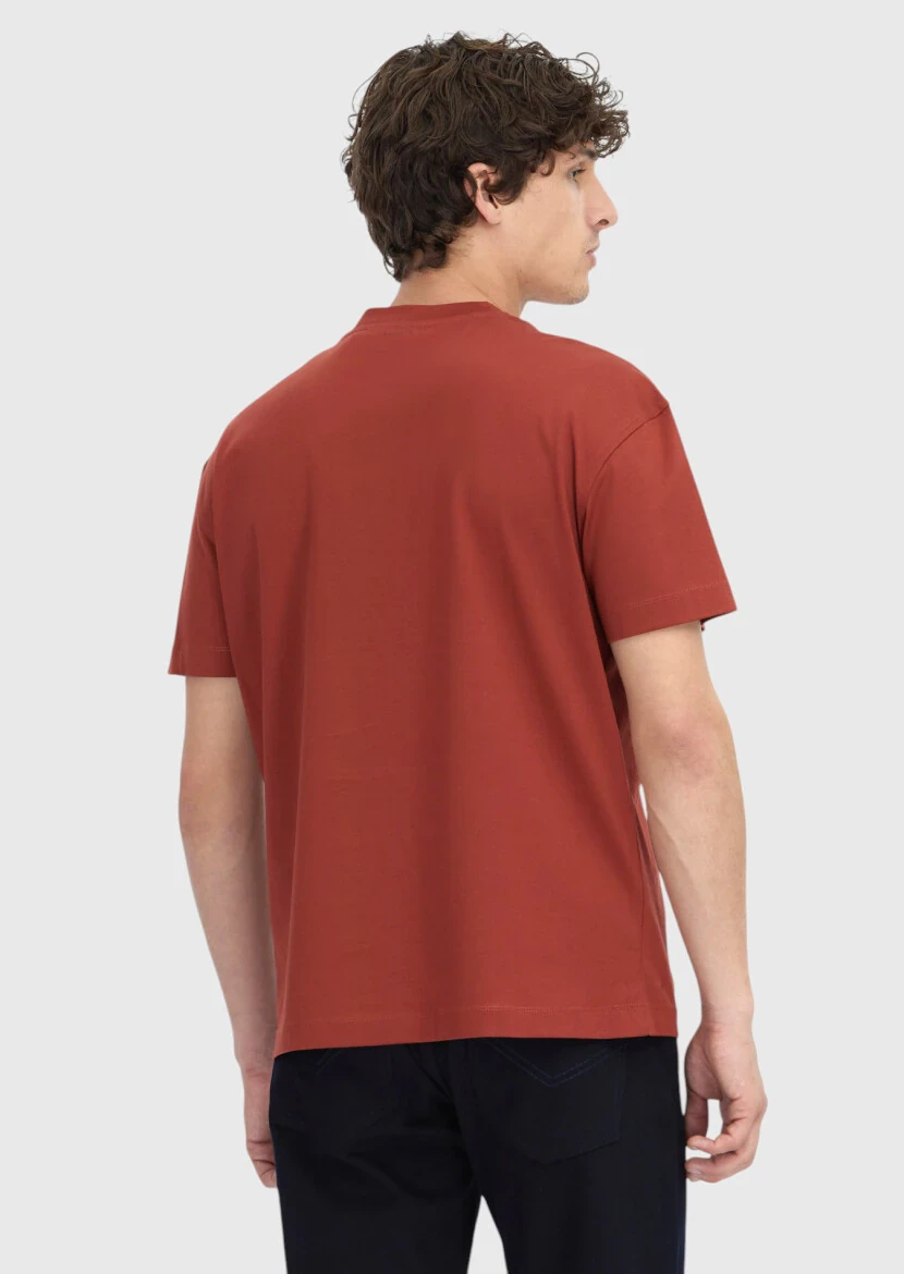 Bordo Düz Bisiklet Yaka %100 Pamuk T-Shirt - 5