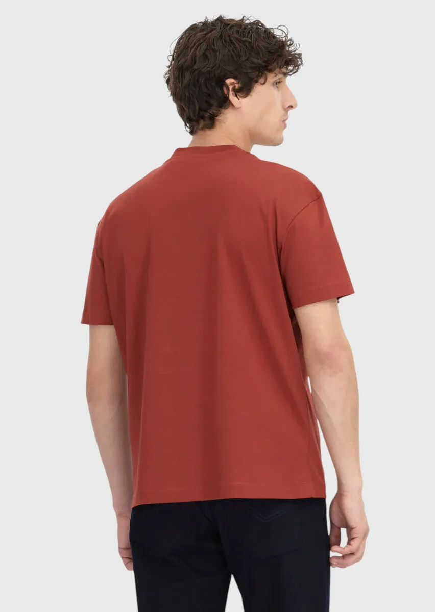 Bordo Düz Bisiklet Yaka %100 Pamuk T-Shirt - 5