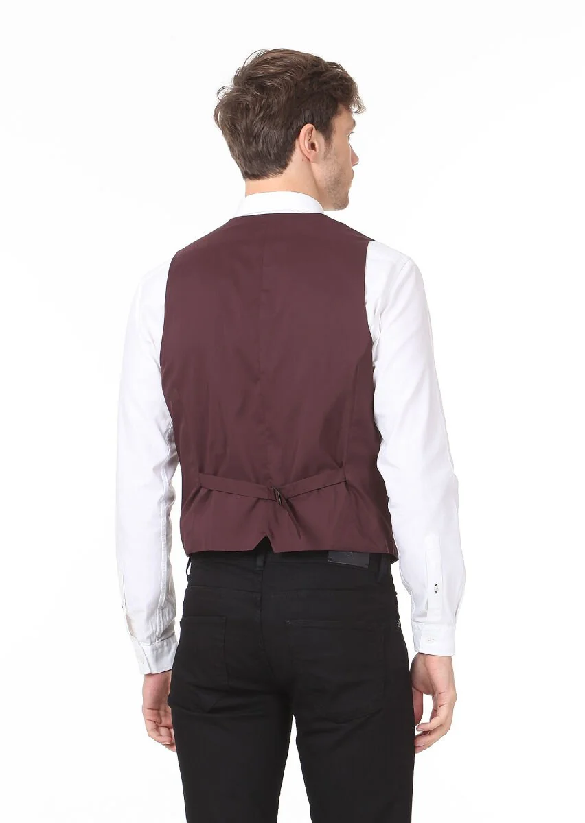 Bordo Düz Casual Yelek - 4