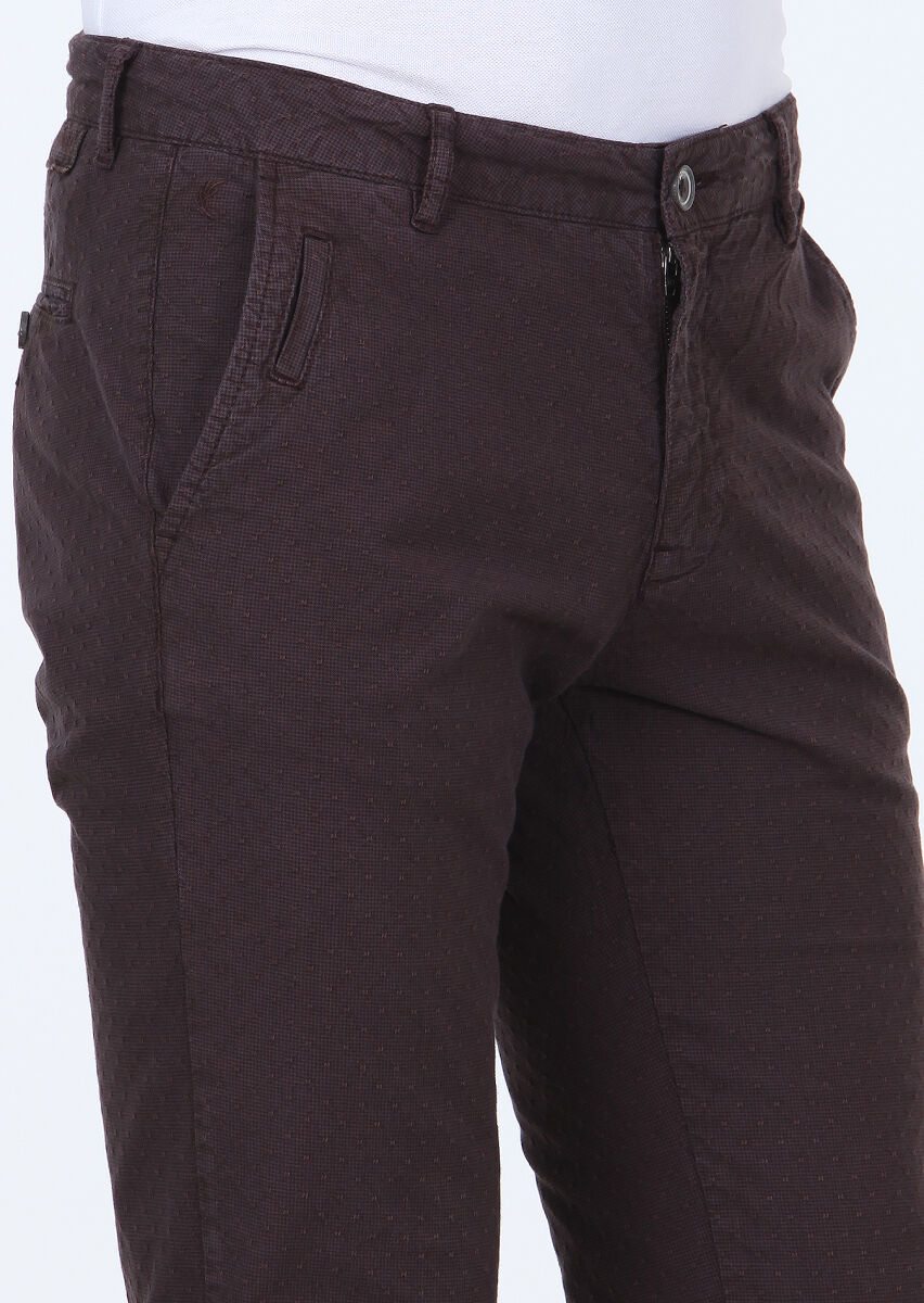 Bordo Düz Dokuma Regular Fit Casual Pamuk Karışımlı Pantolon - 3