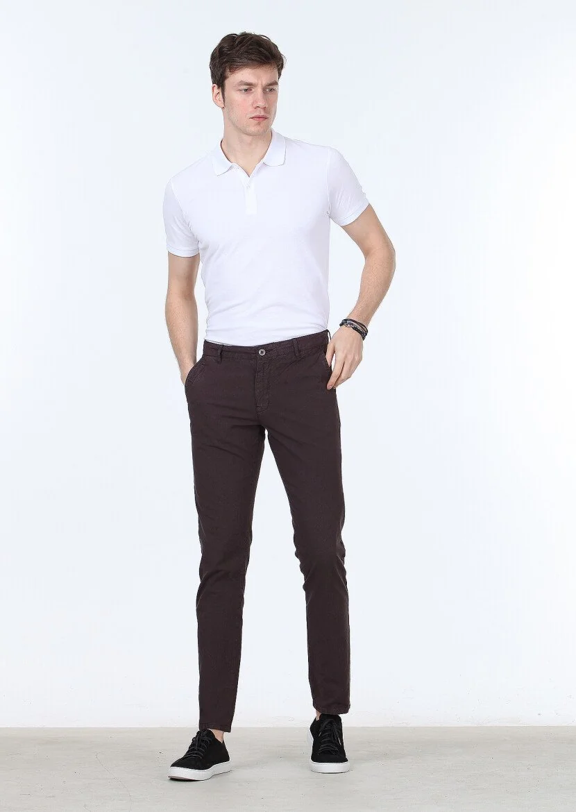 Bordo Düz Dokuma Regular Fit Casual Pamuk Karışımlı Pantolon 