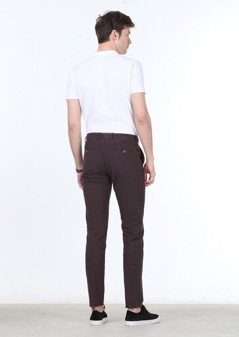 Bordo Düz Dokuma Regular Fit Casual Pamuk Karışımlı Pantolon - 4