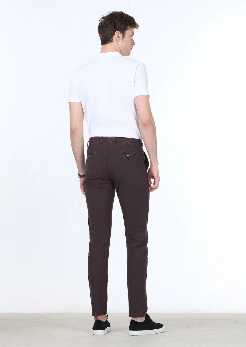 Bordo Düz Dokuma Regular Fit Casual Pamuk Karışımlı Pantolon - 4
