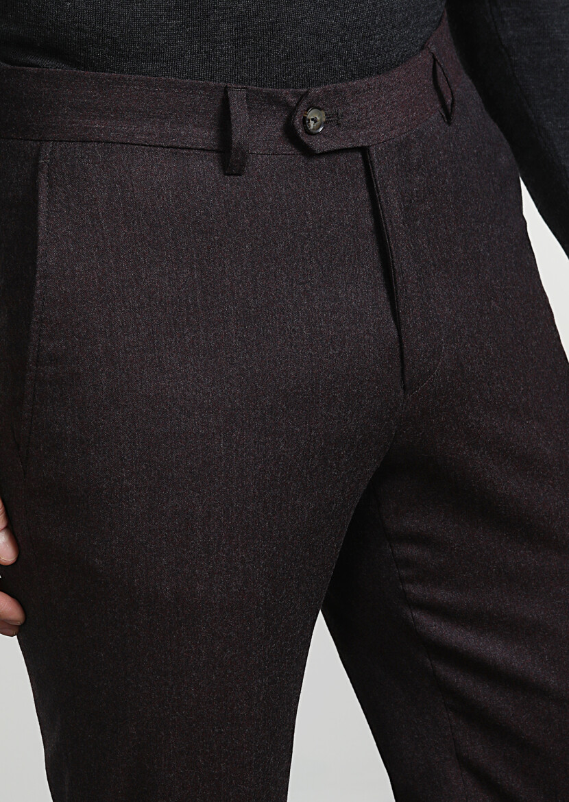 Bordo Düz Dokuma Regular Fit Klasik %100 Yün Pantolon 