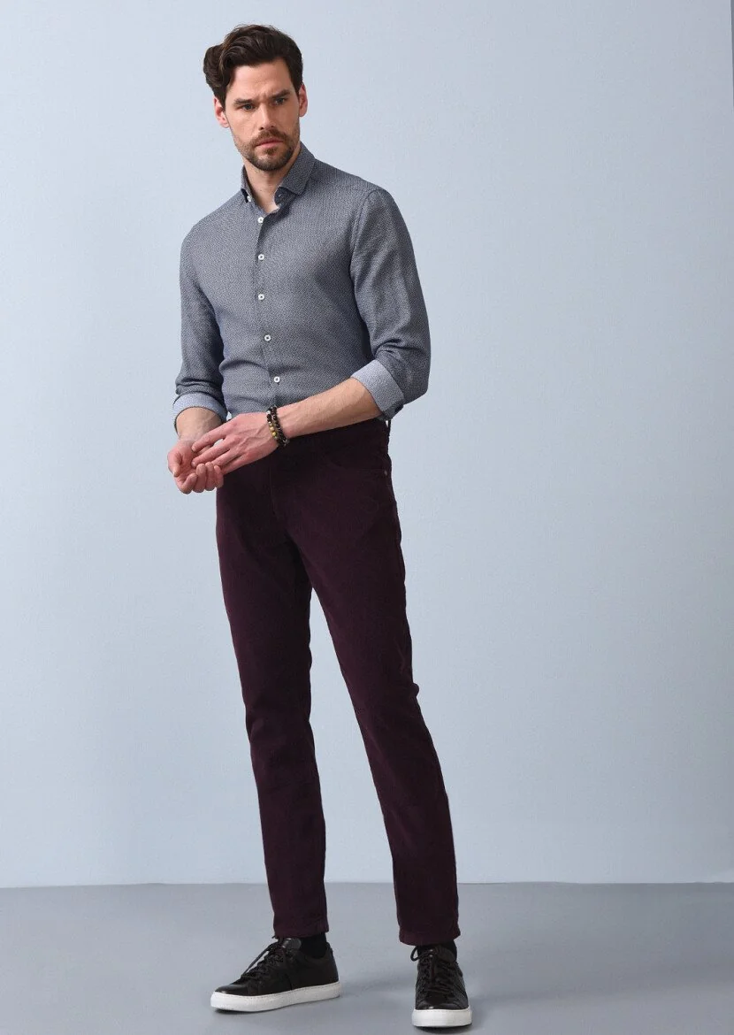 Bordo Düz Dokuma Slim Fit Casual Pamuk Karışımlı Pantolon 