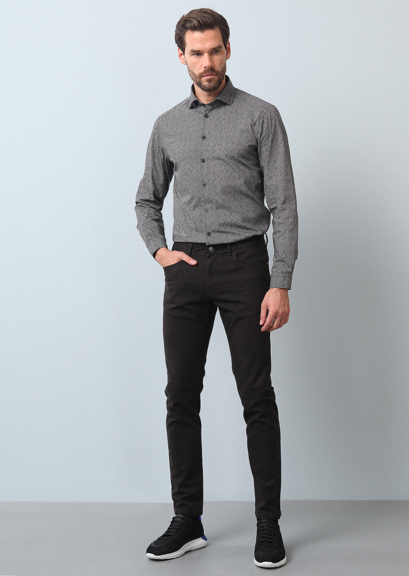 Bordo Düz Dokuma Slim Fit Casual Pamuk Karışımlı Pantolon - 4