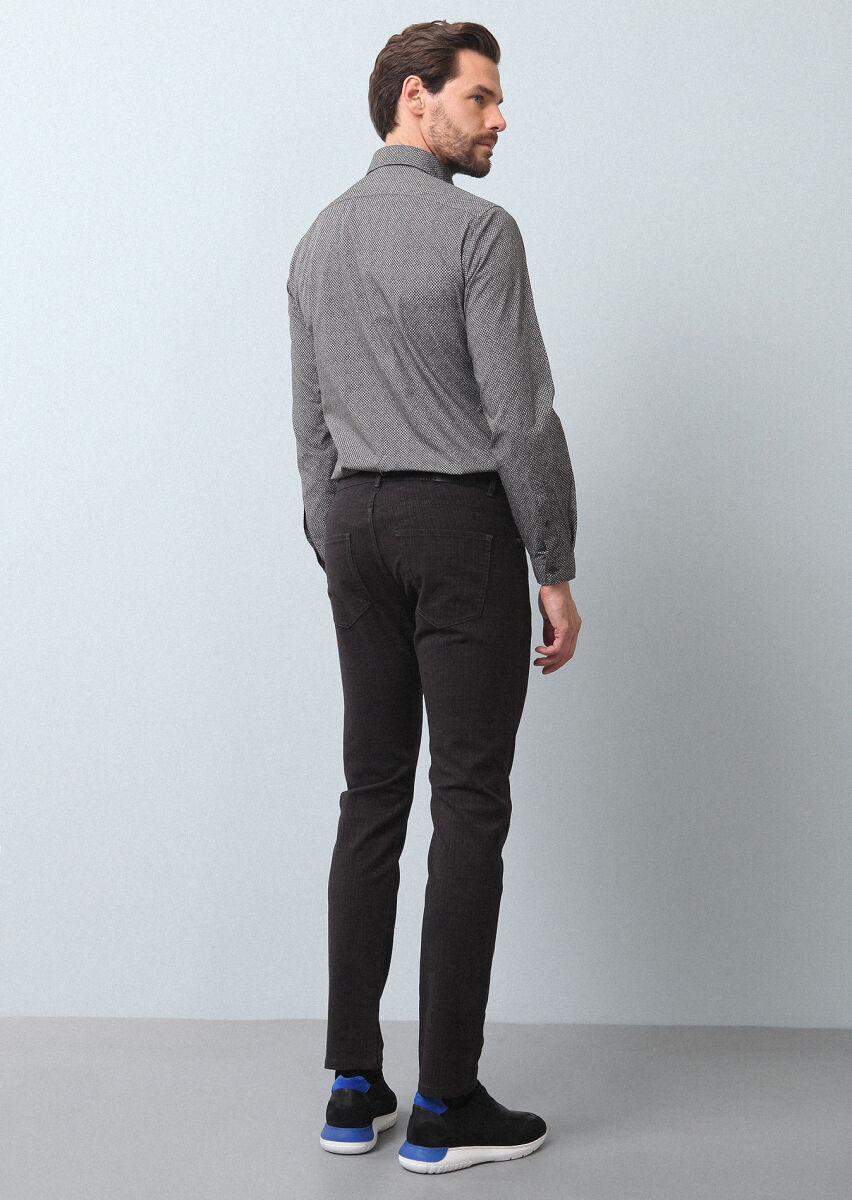 Bordo Düz Dokuma Slim Fit Casual Pamuk Karışımlı Pantolon - 5