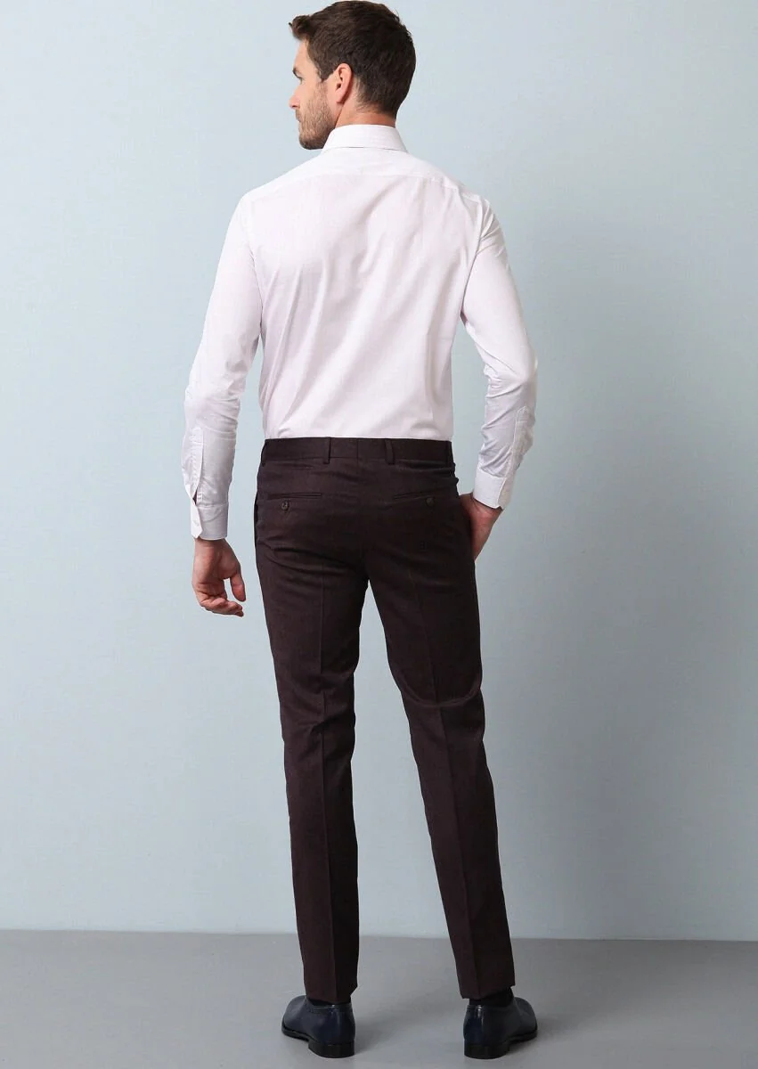 Bordo Düz Kumaş Modern Fit Klasik %100 Yün Pantolon - 5