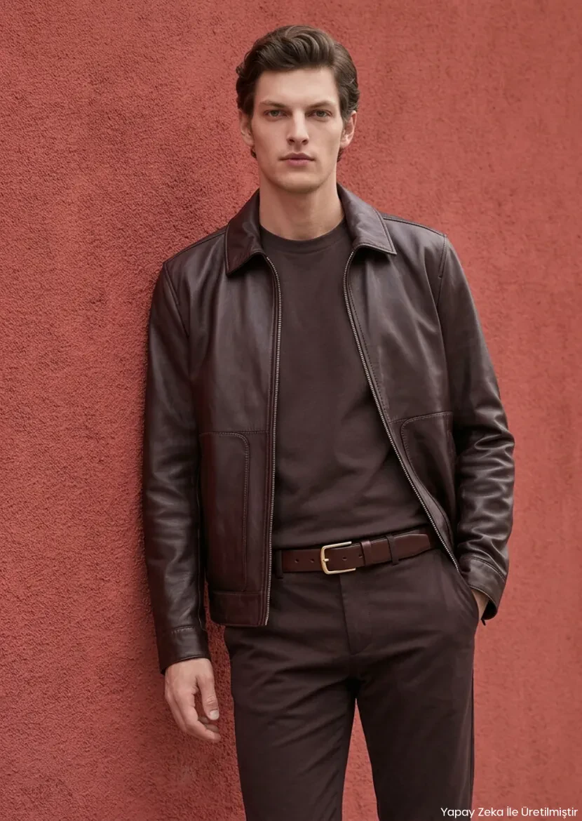 Bordo Düz Regular Fit Deri Ceket - RAMSEY