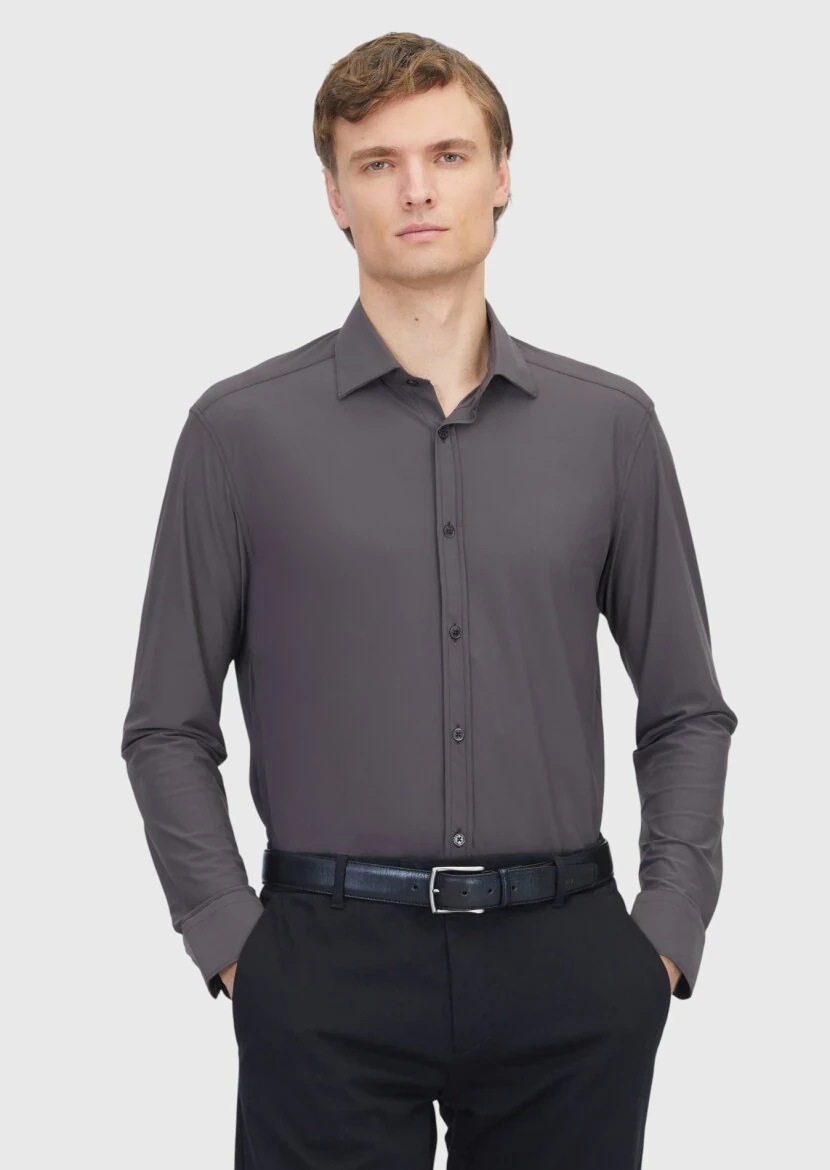 Bordo Düz Regular Fit Dokuma Klasik Gömlek - 1