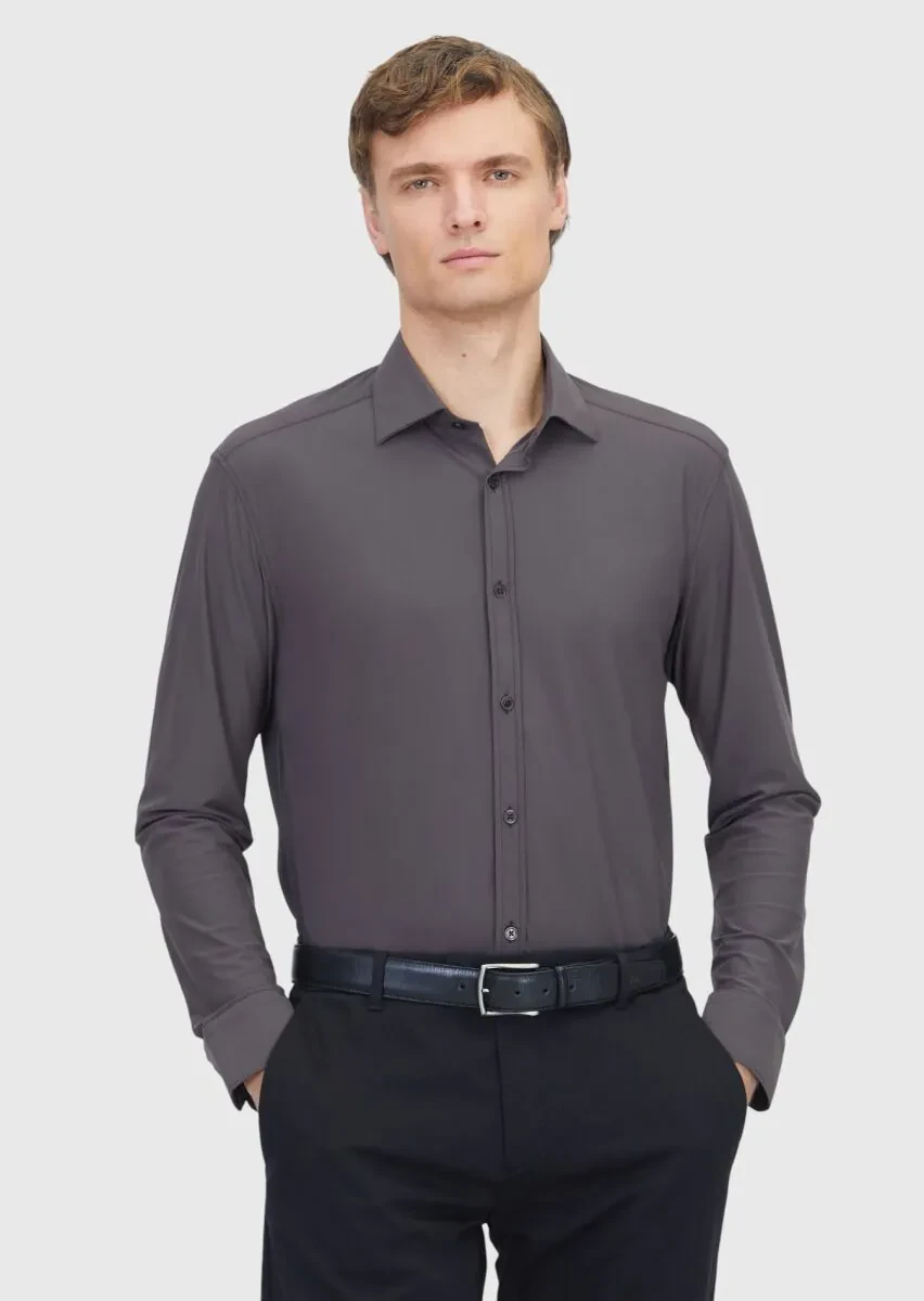 Bordo Düz Regular Fit Dokuma Klasik Gömlek - 1