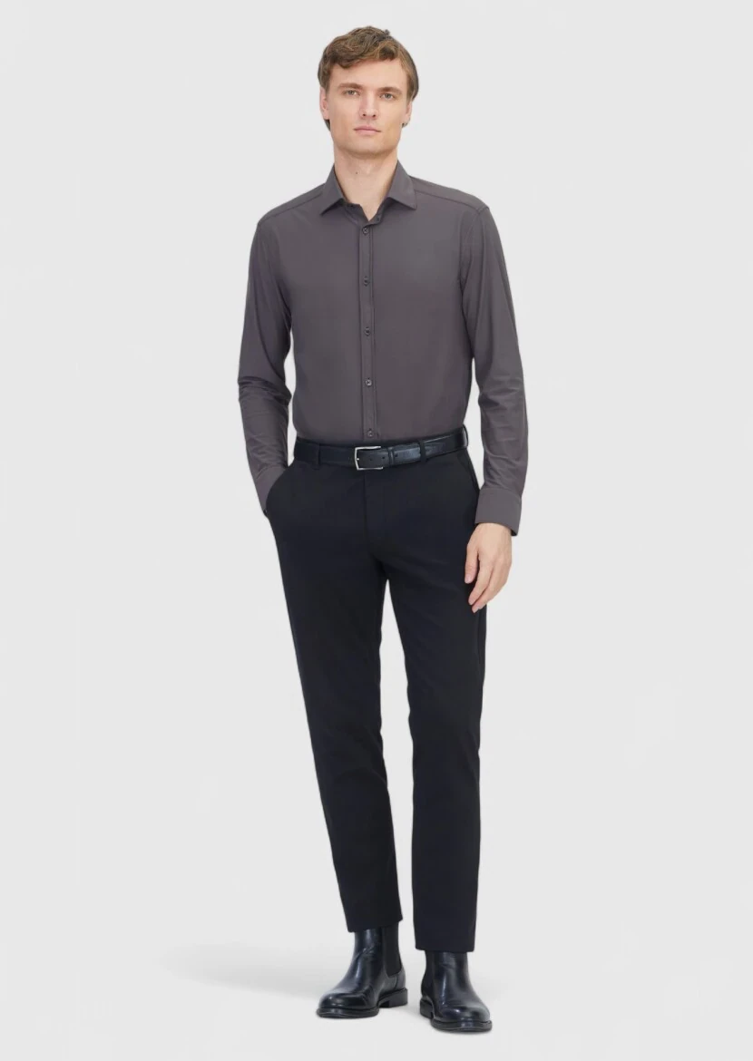 Bordo Düz Regular Fit Dokuma Klasik Gömlek - 2