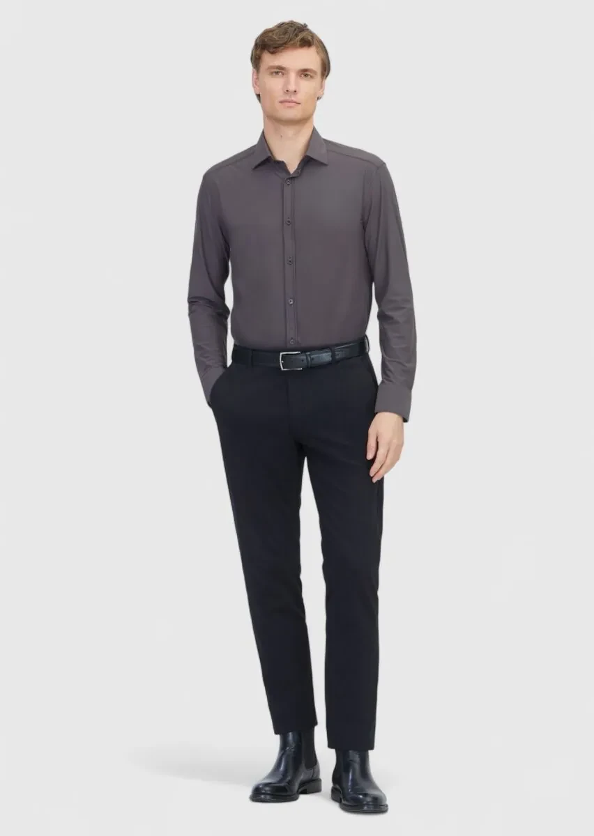 Bordo Düz Regular Fit Dokuma Klasik Gömlek - 2